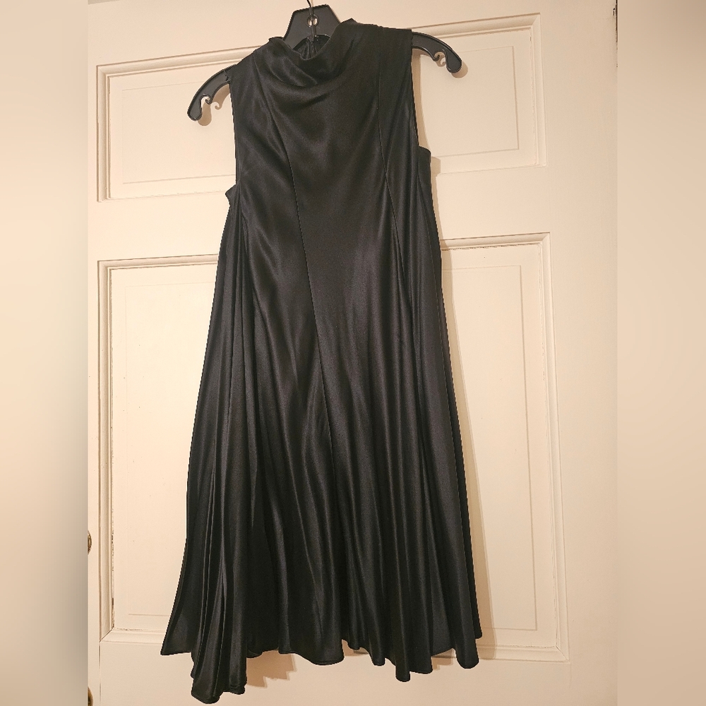 Calvin Klein Black Pleated Cowl Neck Midi Dress